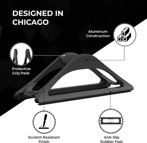 Vista 5 de HumanCentric Soporte vertical para computadora portátil para escritorios en negro mate, soporte ajustable vertical para acoplar Apple MacBook