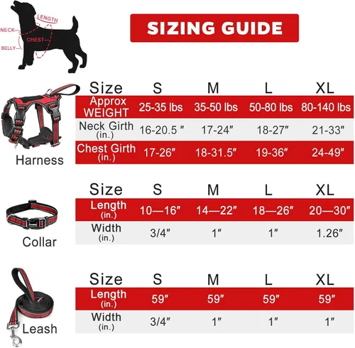 Vista 7 de WINSEE - Juego de arnés, collar y correa para mascotas, todo en uno, arnés reflectante para perros sin tirones con hebillas ajustables para Rojo