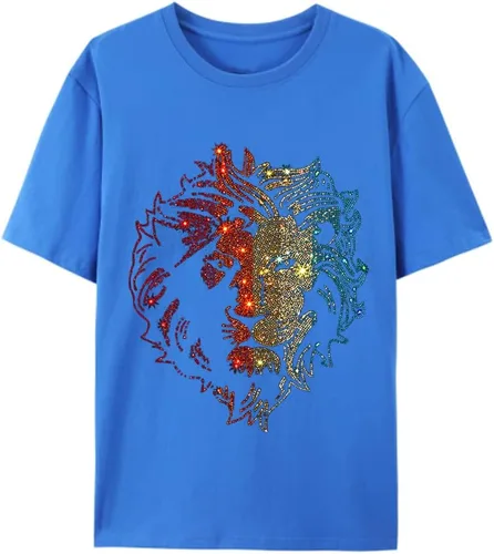 Vista 34 de HZCX FASHION Camiseta con strass brillante para Hombres y Mujeres, manga corta, con pedrería, para festivales de rock, con gemas, de algodón