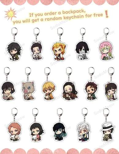Vista 2 de SodaMeow Mochila Demon Anime Bag Kimetsu no Yaiba Nezuko Casual Mochila Slayer con puerto de carga USB, llavero gratis, B-muichiro, Casual