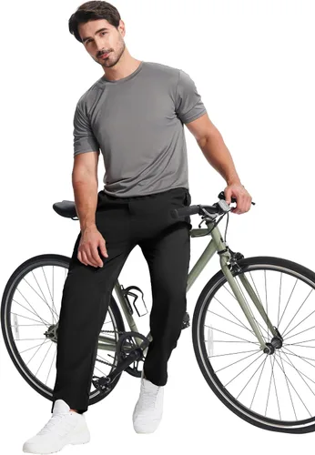 Vista 6 de Pantalones de senderismo ligeros para hombre, de secado rápido, pantalones deportivos de pesca, correr, entrenamiento, 3 bolsillos con cremallera