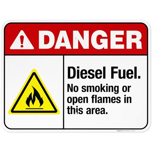 Vista 13 de Diesel Fuel No Smoking Or Open Flames in This Area Sign, ANSI Danger Sign, 10x7 Inches, Rust Free .040 Aluminum, Fade Resistant, Indoor/Outdoor Use