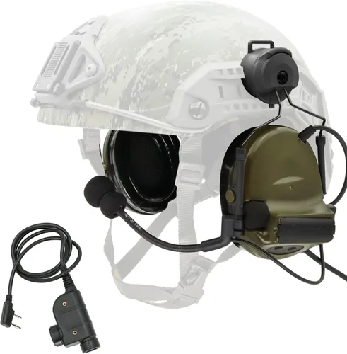 Vista 11 de Auriculares tácticos tipo casco con U94 PTT 2pin,Auriculares con cancelación de ruido, para tiro de caza de Airsoft Negro