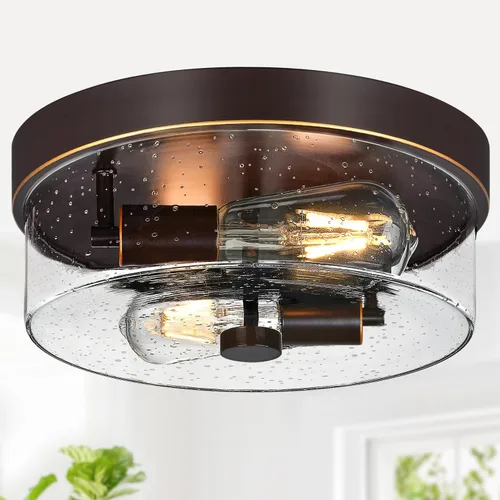 Vista 14 de Lámparas de techo de montaje empotrado, 2 luces de 12 pulgadas de níquel cepillado cerca de las lámparas de techo con pantalla de vidrio semillado