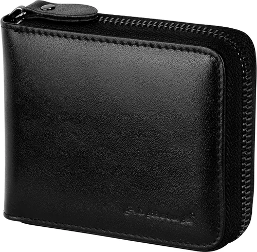 Vista 21 de Admetus - Cartera de piel auténtica para hombre con cremallera, plegable