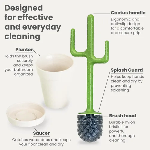 Vista 3 de Vigar Juego de cepillo y soporte de inodoro de cactus - Cepillo de inodoro con mango de cactus, cepillo decorativo de limpieza de baño con platillo