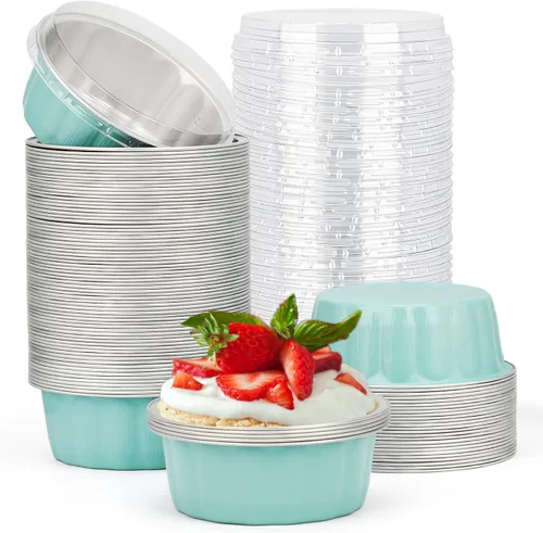 Vista 29 de Beasea Disposable Ramekins with Lids, 50 Pack 8oz 235ml Aluminum Foil Baking Cups with Lids, Aluminum Creme Brulee Ramekins Muffin Cupcake Pudding
