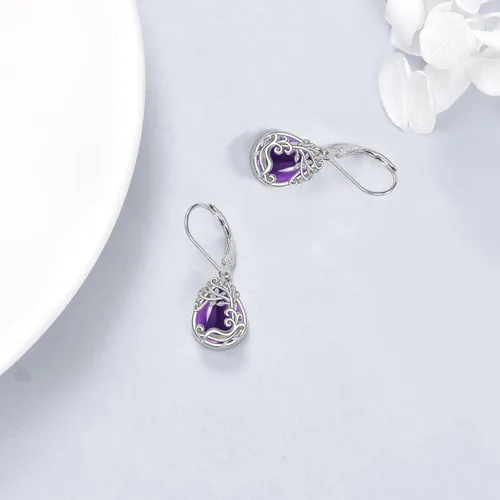 Vista 159 de Aretes colgantes con forma de lágrima de filigrana de piedra lunar de plata de ley 925 con cierre de palanca para mujer, regalos de joyería