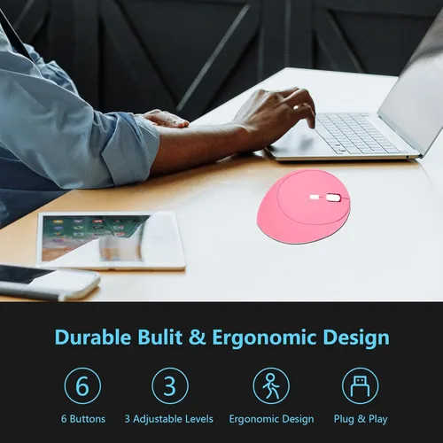 Vista 2 de Super Space Ratón inalámbrico vertical, mouse ergonómico recargable, 6 botones de 400 mAh con 800/1200/1600 DPI ajustable, compatible