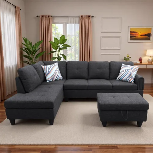 Vista 19 de Sofá modular de cuero en forma de L de 3 piezas – Sofá modular convertible con diván móvil y otomana de almacenamiento, uso multiescenario para sala
