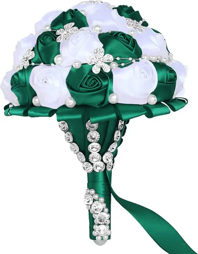 Vista 14 de XINNI Ramo de boda negro para novia, dama de honor, satén con diamantes de imitación y perlas para boda, fiesta de quinceañera, negro y marfil