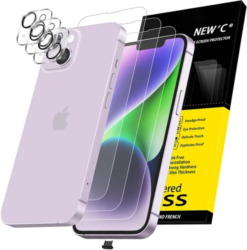 Vista 8 de NEW'C 3x Protector de privacidad para pantalla de iPhone 13 (15,49 cm) + 3x Protector de lente de cámara, protección del sensor, película de vidrio