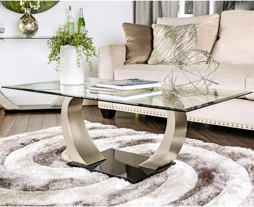 Vista 2 de Furniture of America Mesa de centro de cristal Navarra en plata y negro