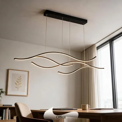 Vista 6 de LightInTheBox Moderna lámpara LED de onda lineal – Lámpara colgante de rama regulable para cocina, sala de estar, comedor (negro)