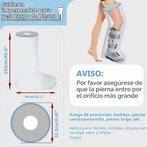 Vista 2 de Protector de pierna para adultos para ducha, vendaje de ducha impermeable y cubierta fundida, protección completa de pierna hermética para piernas