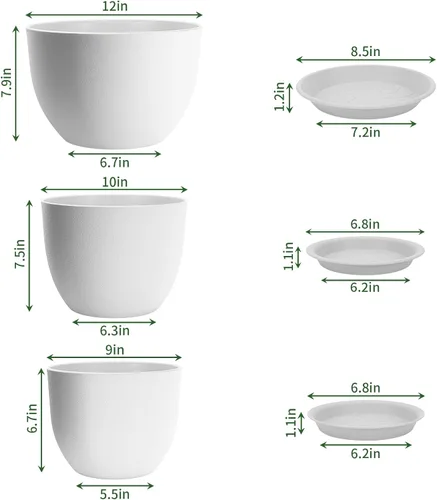 Vista 2 de Macetas de plástico de 12/10/9 pulgadas para plantas de interior Macetas grandes y macetas para decoración del hogar y el jardín