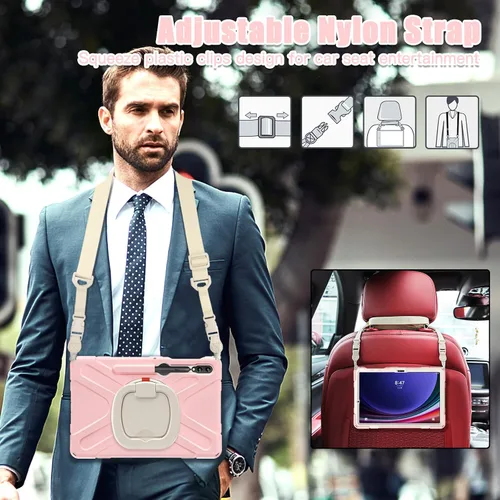 Vista 5 de Funda de silicona resistente para Samsung Galaxy Tab S9+ de 12.4 pulgadas 2023/S8+ /S7+/S7 Fe, con correa para el hombro, soporte para bolígrafo S