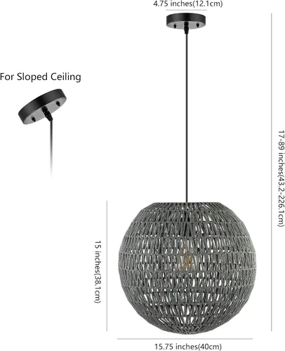 Vista 5 de JONATHAN Y Lámpara colgante LED tejida bohemia moderna de 16 pulgadas, color gris/negro, lámpara de techo colgante ajustable para isla de cocina