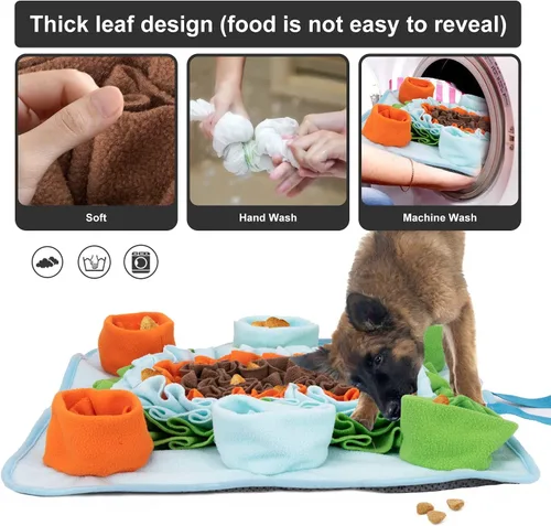 Vista 5 de Tapete de olfateo para perros, juguetes de rompecabezas, tapete interactivo para alimentación de mascotas, alimentación de gatos con mango