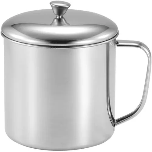 Vista 10 de Amosfun Taza de agua de acero inoxidable con tapa y asa de 4.33 x 3.14 pulgadas, taza de leche de metal para café, té, hogar, oficina, viajes