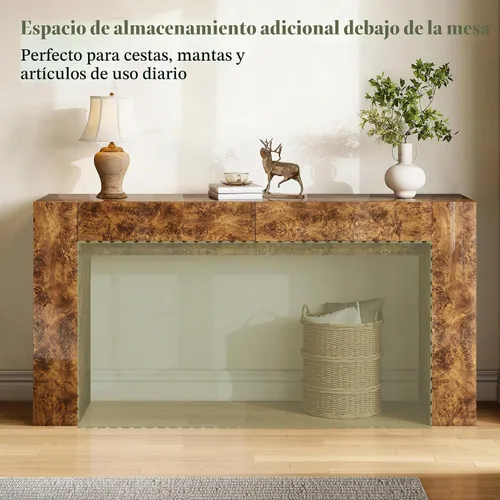 Vista 7 de AMERLIFE Mesa consola de madera Burl de 63 pulgadas con 2 cajones de Marrón