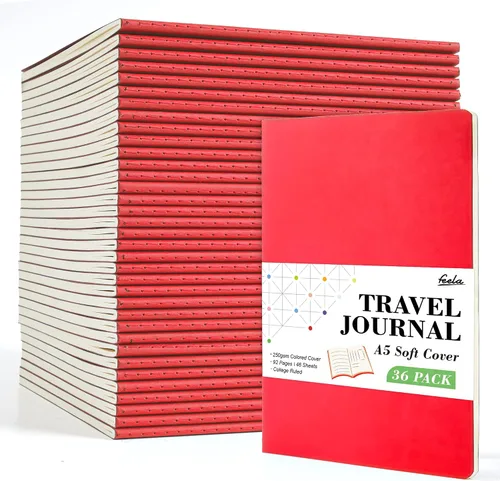 Vista 18 de feela - Paquete de 36 diarios de tapa suave a granel, diario de viaje con forro en blanco para mujeres y hombres, cuadernos con rayas universitarias
