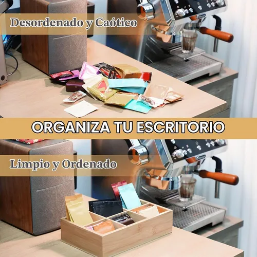Vista 4 de Maitys Organizador de almacenamiento dividido de bambú, contenedor de bambú con 6 compartimentos, contenedor de almacenamiento de alimentos, caja