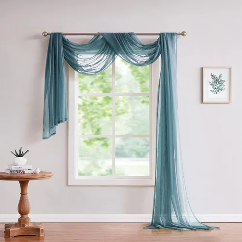 Vista 7 de LinenZone increíbles cizallas Use Window Valance Scarves as Canopy Bed or Backdrop Curtains, Curtain Scarf, Wedding Draping or Sheer Fabric for