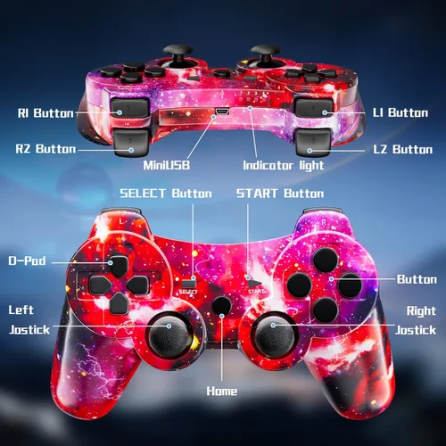 Vista 6 de Wireless Controller for PS3, Upgraded 360 Joystick, 6-Axis High Performance Motion Sense, Dual Vibration, 450mAh Battery with Charging Cable