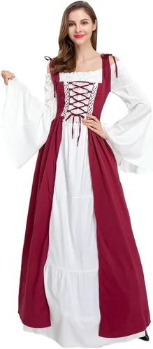 Vista 7 de FRMUIC Vestidos renacentistas para mujer, disfraces de Halloween, medieval, irlandés, sobre vestido, camisola, bohemio, vestido campesino victoriano