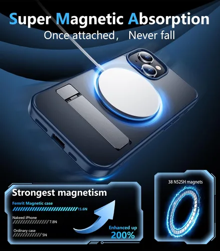 Vista 4 de Funda magnética para iPhone 15, para iPhone 14, [compatible con Magsafe] [Soporte oculto integrado]