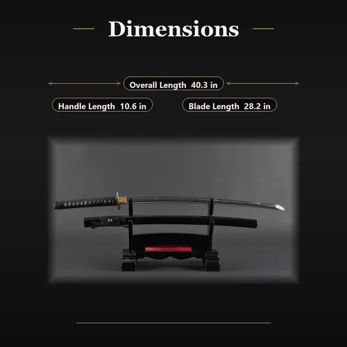 Vista 6 de HMS Hand Forged Carbon Steel Black Wooden Scabbard Samurai Katana Sword