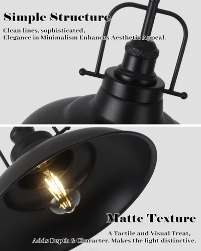 Vista 4 de Luces Colgantes Industriales Paquete de 3, Luces Colgantes Negras de 12.2 Pulgadas para Isla de Cocina, Iluminación Colgante de Metal, Luz Colgante