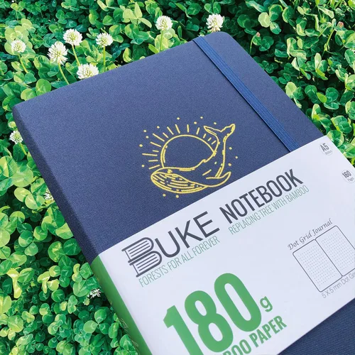 Vista 4 de BUKE Cuaderno de cuadrícula de puntos, papel blanco de bambú de 6.35 oz/m², 5 puntos de 0.197 x 0.197 in, 160 páginas, encuadernación plana, bordes