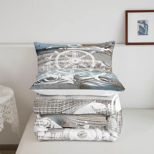 Vista 5 de Erosebridal Juego de edredón de ancla náutica, juego de ropa de cama con brújula oceánica, tamaño individual para niños, adolescentes y adultos