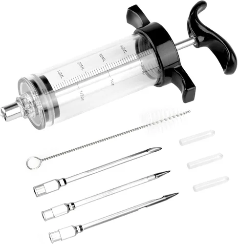 Vista 10 de Kit de jeringa inyectora de carne de pavo con 3 agujas de adobo para ahumador de parrilla, 1 cepillo de limpieza, 1 onza/1.0 fl oz de gran