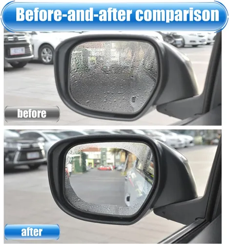 Vista 6 de Paquete de 2 películas protectoras para espejo retrovisor de coche, impermeables, antiniebla y antirreflejo, adhesivo para espejo retrovisor HD