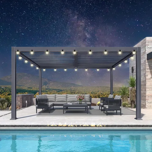 Vista 29 de Pérgola PURPLE LEAF con listones de 10 x 10 pies para exteriores con sistema de drenaje Gris (Grey Frame)