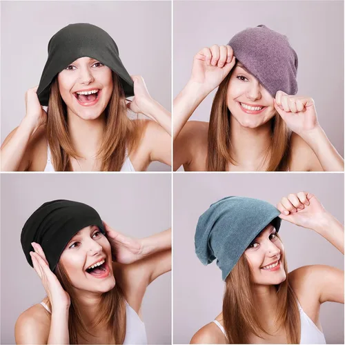 Vista 4 de Gorro holgado de 4 piezas, gorro para dormir, gorro de dormir holgado de punto con calavera para hombres y mujeres