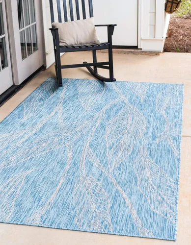 Vista 9 de Unique Loom Outdoor Botanical Collection Alfombra de área - Hoja (1.6 m x 2.4 m Rectangular, Carbón Marfil)