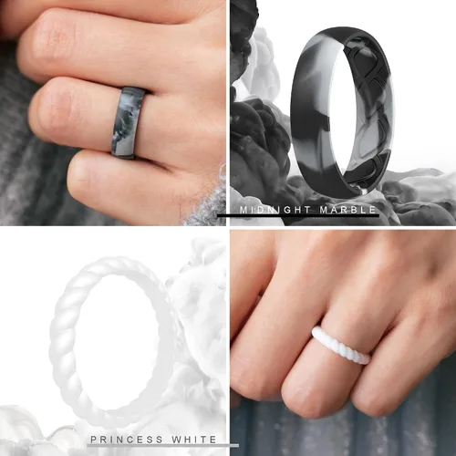 Vista 4 de Anillos de silicona para mujer, ergonómicos con diseño de flujo de aire transpirable, paquete múltiple 5 anillos de boda transpirables, 5 anillos