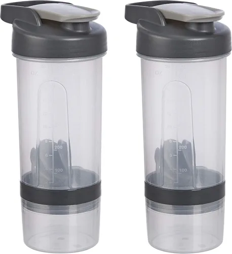 Vista 6 de Amazon Basics Botella mezcladora de proteínas con bola mezcladora, tazas para batidos, 20 onzas, paquete de 2, azul, 4.6 x 3.5 x 9.1 in