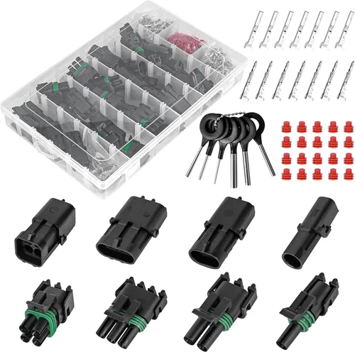 Vista 8 de 367 piezas 20 kits de conectores eléctricos automotrices impermeables 1/2/3/4/6 pines macho y hembra 22-14AWG arnés de cables conector de bujía