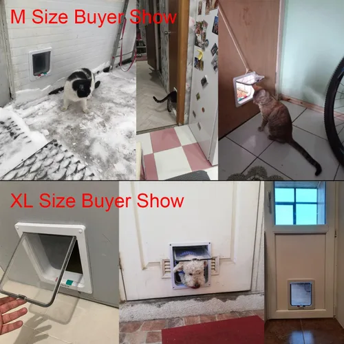 Vista 5 de Puerta con solapa para gatos, cierre de 4 vías, resistente a la intemperie, para puerta corredera interior y exterior, inserción de puerta de perro