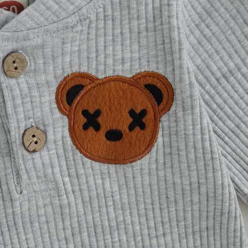 Vista 4 de Mandizy Ropa de oso para bebé, mameluco y pantalones de punto acanalado de manga larga y pantalones para otoño e invierno, recién nacido, niño