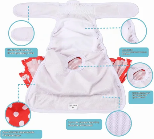 Vista 4 de Avont Paquete de 3 pañales reutilizables para perros hembra-negro/verde