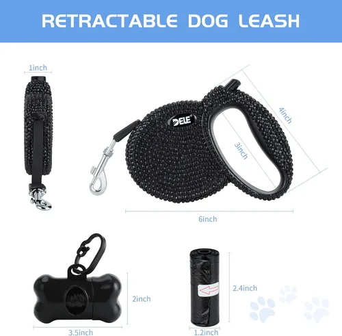 Vista 7 de eing Correa retráctil para perro, correa para caminar para mascotas con mango antideslizante, cinta de nailon fuerte, sin enredos de 360°, adecuada