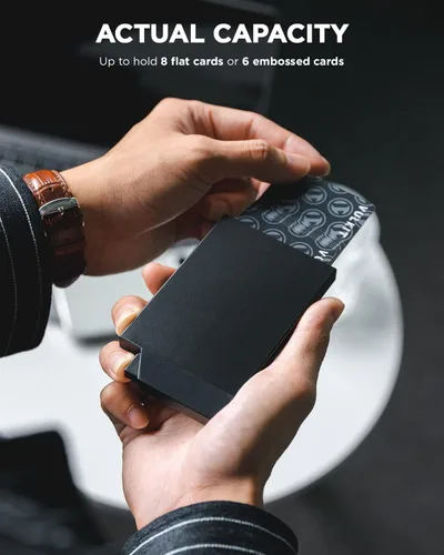 Vista 2 de VULKIT Tarjetero desplegable de metal delgado para tarjetas de visita RFID bloqueo bolsillo frontal cartera, Negro -, Minimalista