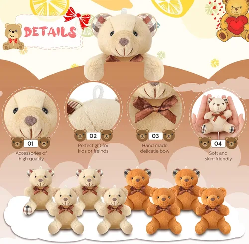 Vista 3 de HyDren 24 piezas de oso de peluche mini de 4 pulgadas, oso pequeño suave y pequeño a granel, llavero de animal de peluche para decoración de fiesta