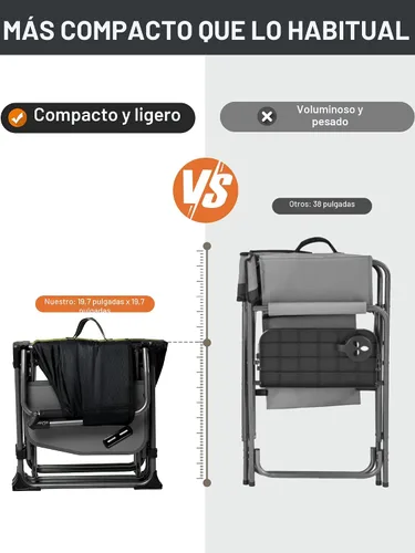 Vista 5 de TIMBER RIDGE Silla de camping resistente con tamaño compacto, silla de directores portátil con mesa auxiliar y bolsillo para camping, césped
